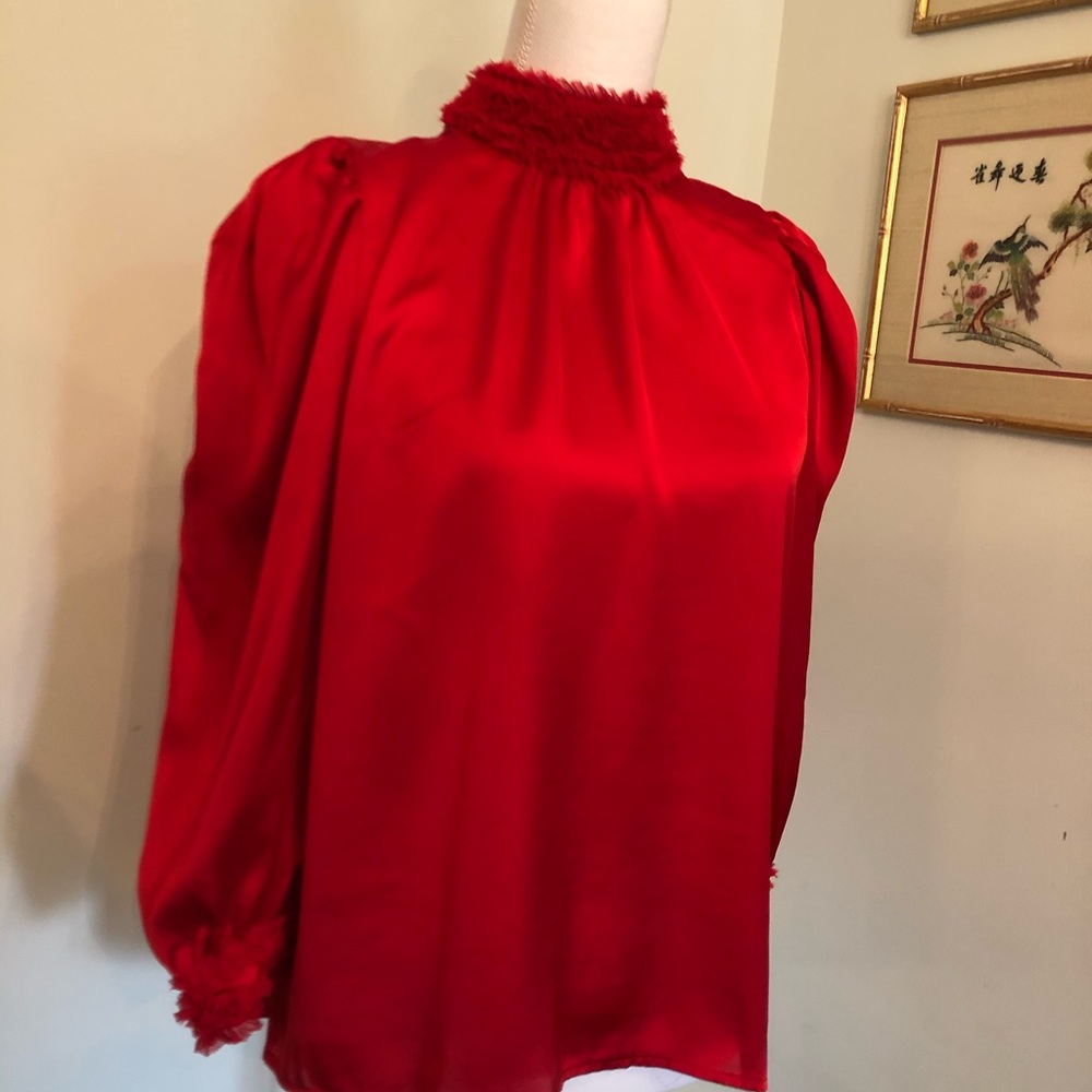 Zara high neck ruffled blouse.  Red size S
